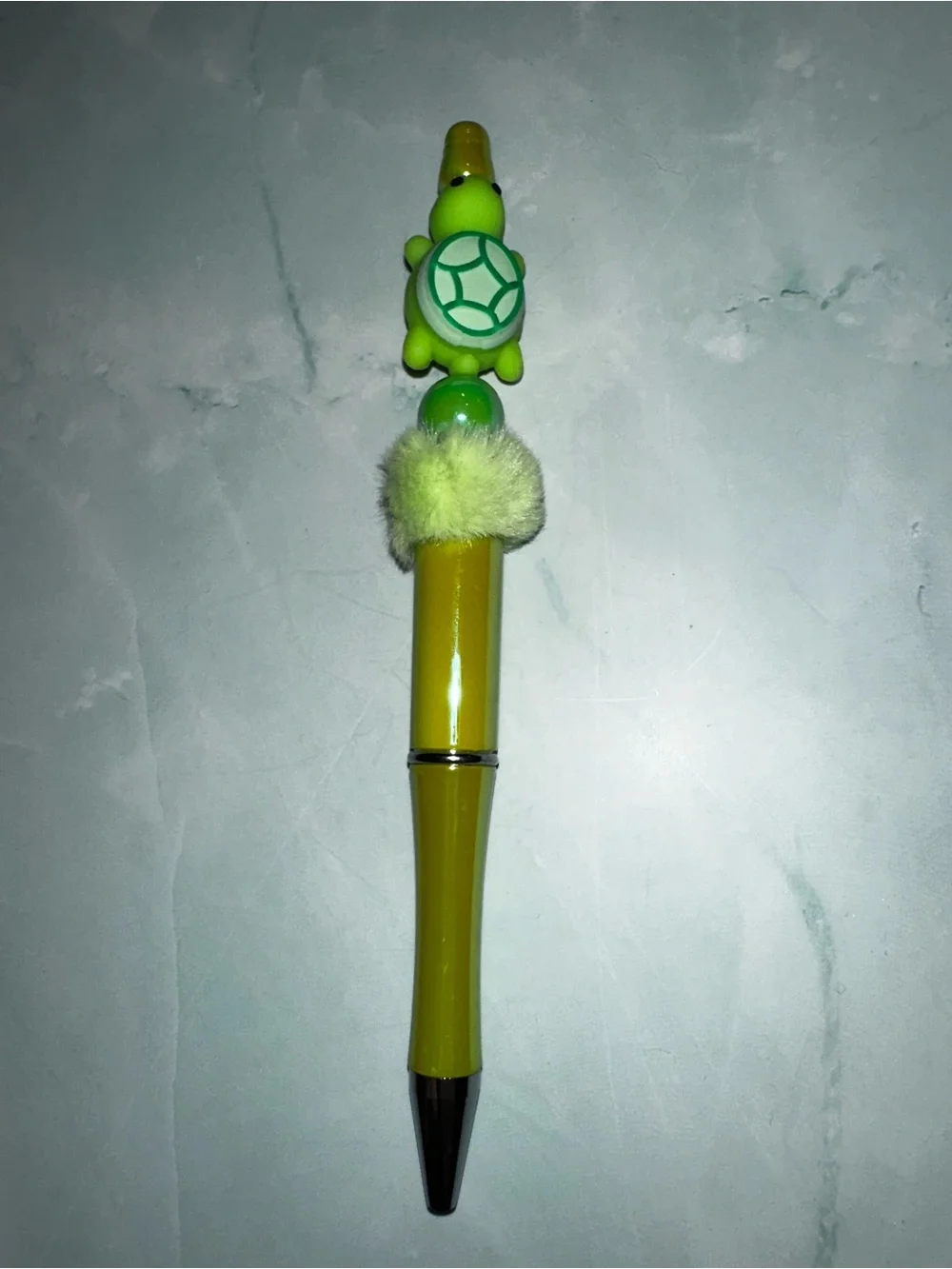 Yellow Turtle Charm Ballpoint Pen with Plush Accent